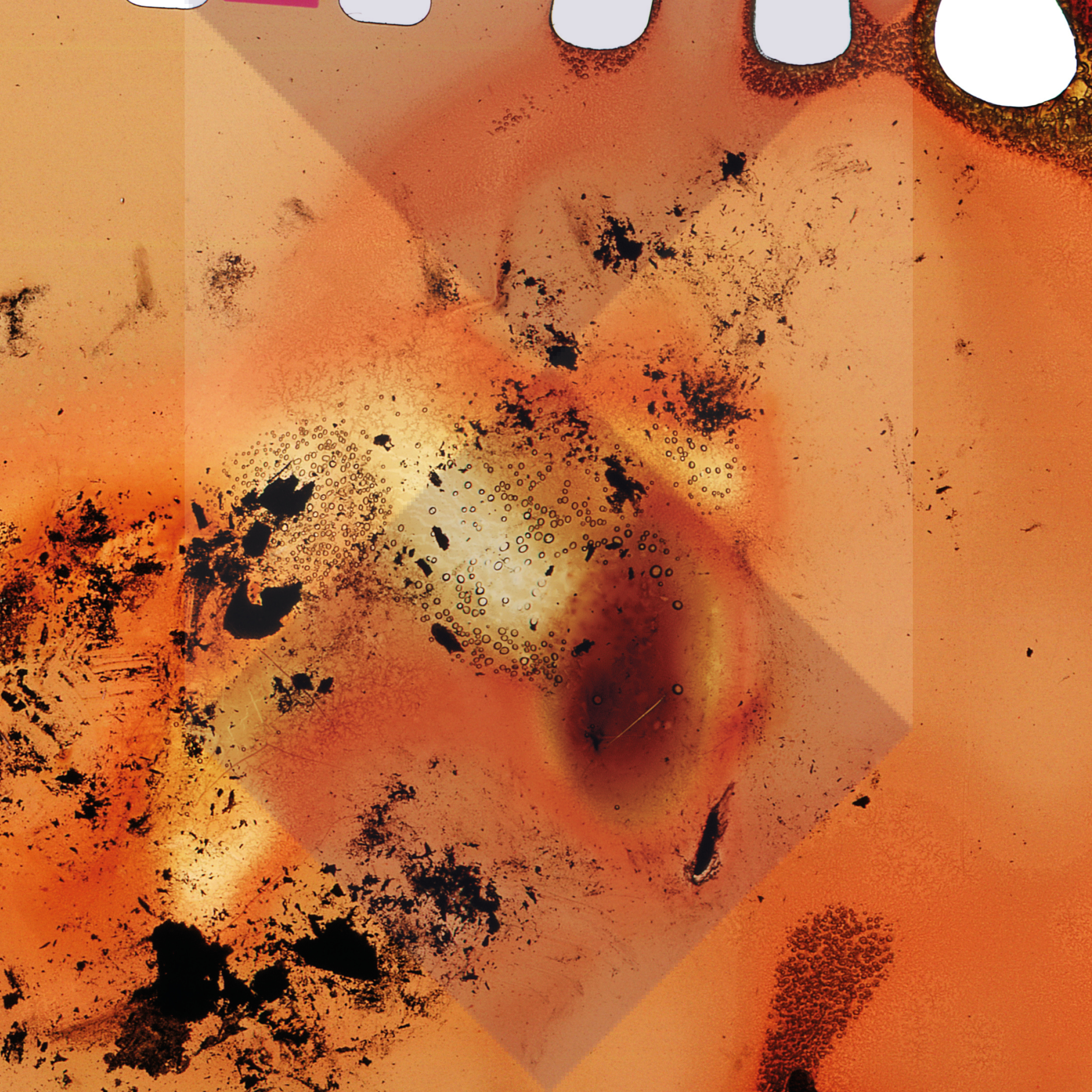 Film burn texture (c) Dustin Schmieding, unterlegt mit dem Emblem der Haager Konvention von 1954 zur Kennzeichnung von geschütztem Kulturgut